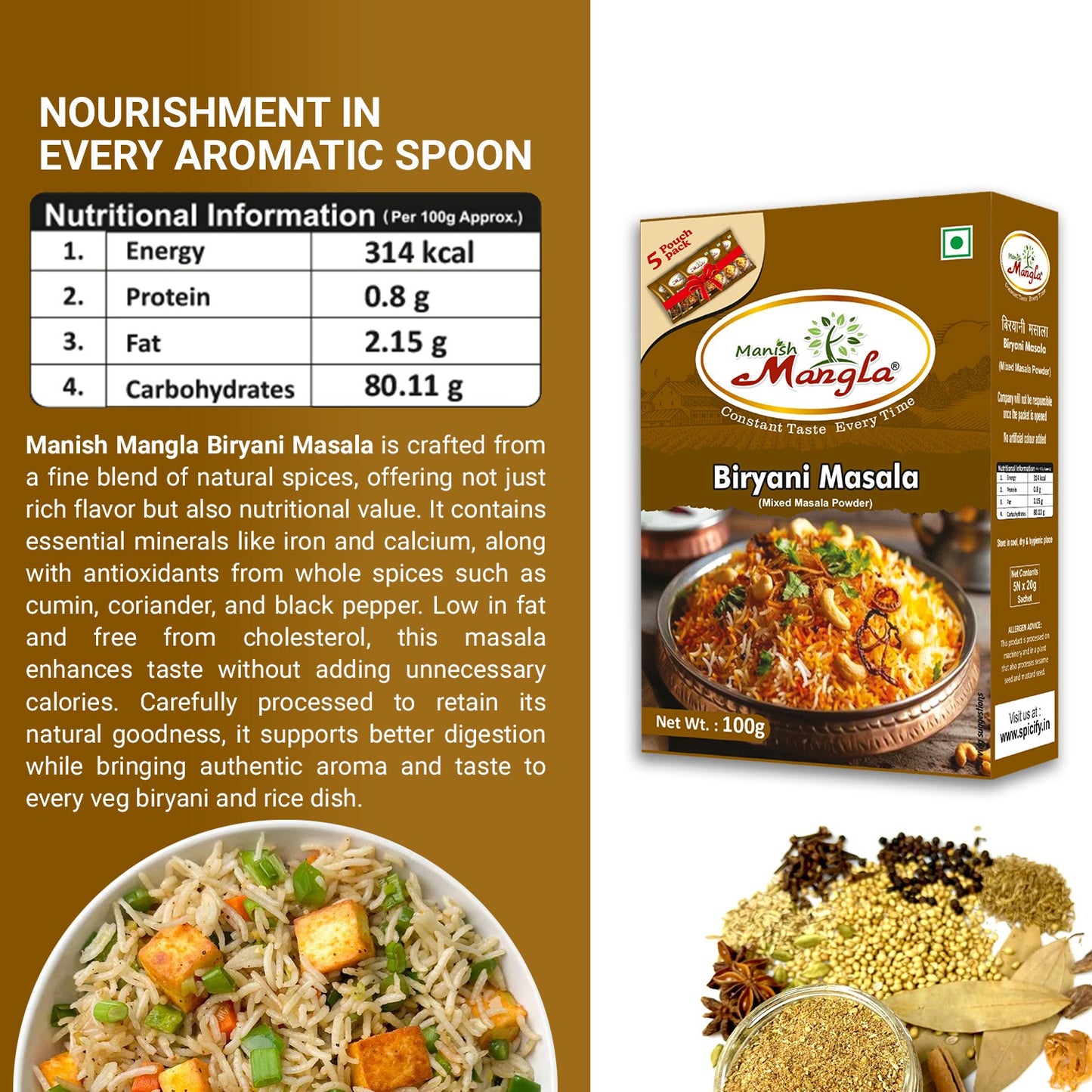 Biryani Masala – 100g | Rich & Aromatic Spice Blend | Perfect for Veg & Chicken Biryani | Authentic Flavor & Strong Aroma