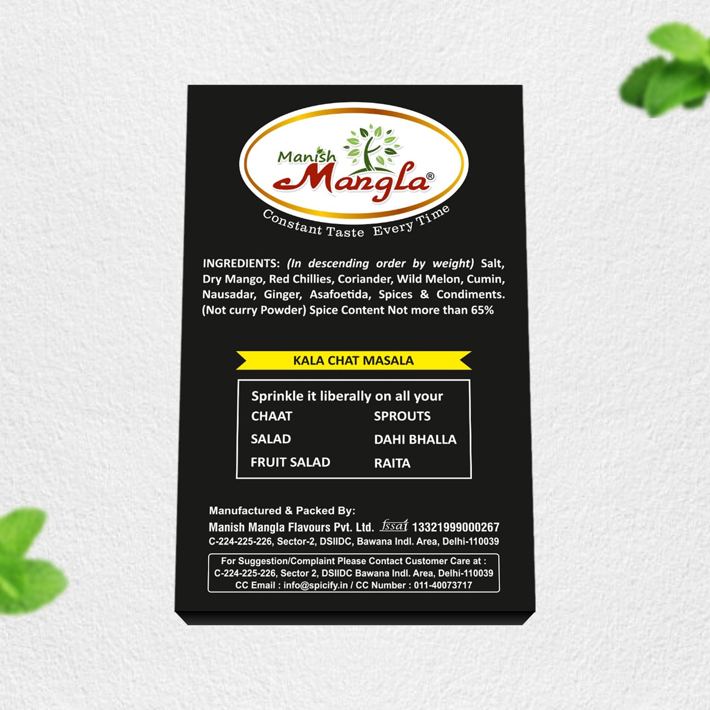 Manish Mangla Kaala Chat Masala – 100g | Bold, Smoky & Tangy Flavor | Street-Style Spice Blend | Perfect for Chaat, Fruits & Snacks