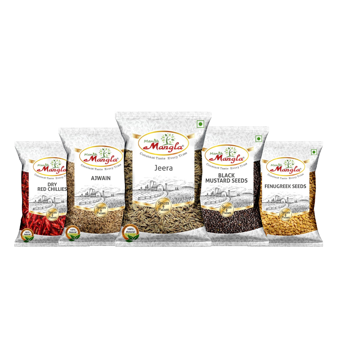 Tadka & Tempering Spice Combo – Whole Jeera 100g, Ajwain, Black Mustard Seeds, Dry Red Chillies & Fenugreek Seeds | 5 Essential Whole Spices for Tadka, Tempering & Indian Cooking