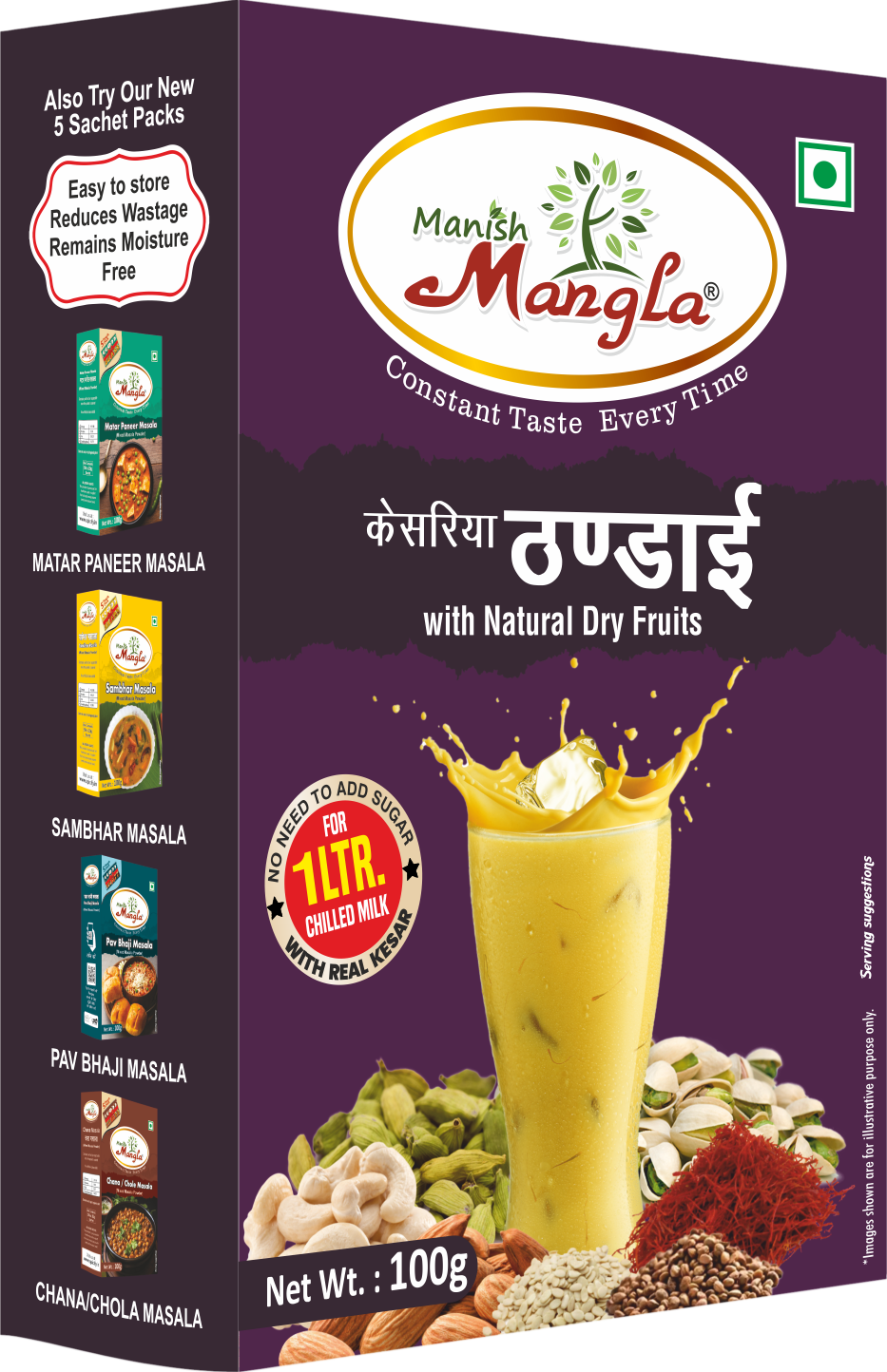 Manish Mangla Vrat Special Combo | Vrat Chat Masala + Sendha Namak + Kesariya Thandai | No Onion No Garlic | Perfect for Fasting & Festive Days