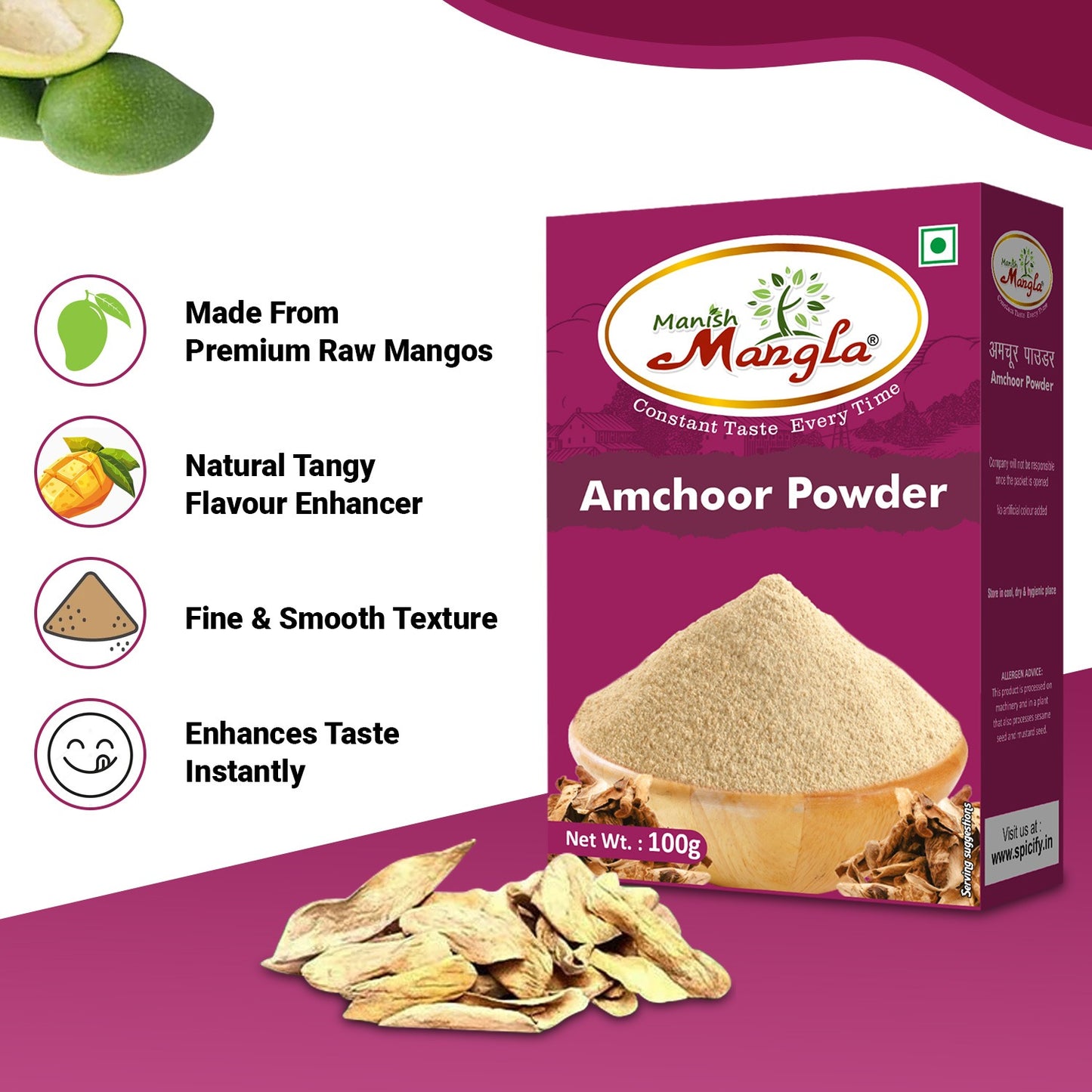 Manish Mangla Amchoor Powder (Dry Mango Powder) – 100g | Tangy & Aromatic Spice | Perfect for Chaat, Sabzi, Marinades & Indian Cooking