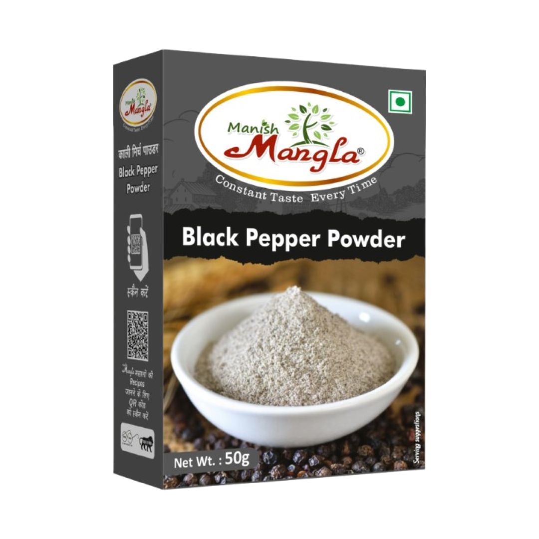 Black Pepper Powder – 50g | Fresh & Strong Aroma | Finely Ground Kali Mirch | Perfect for Cooking, Seasoning & Health Use