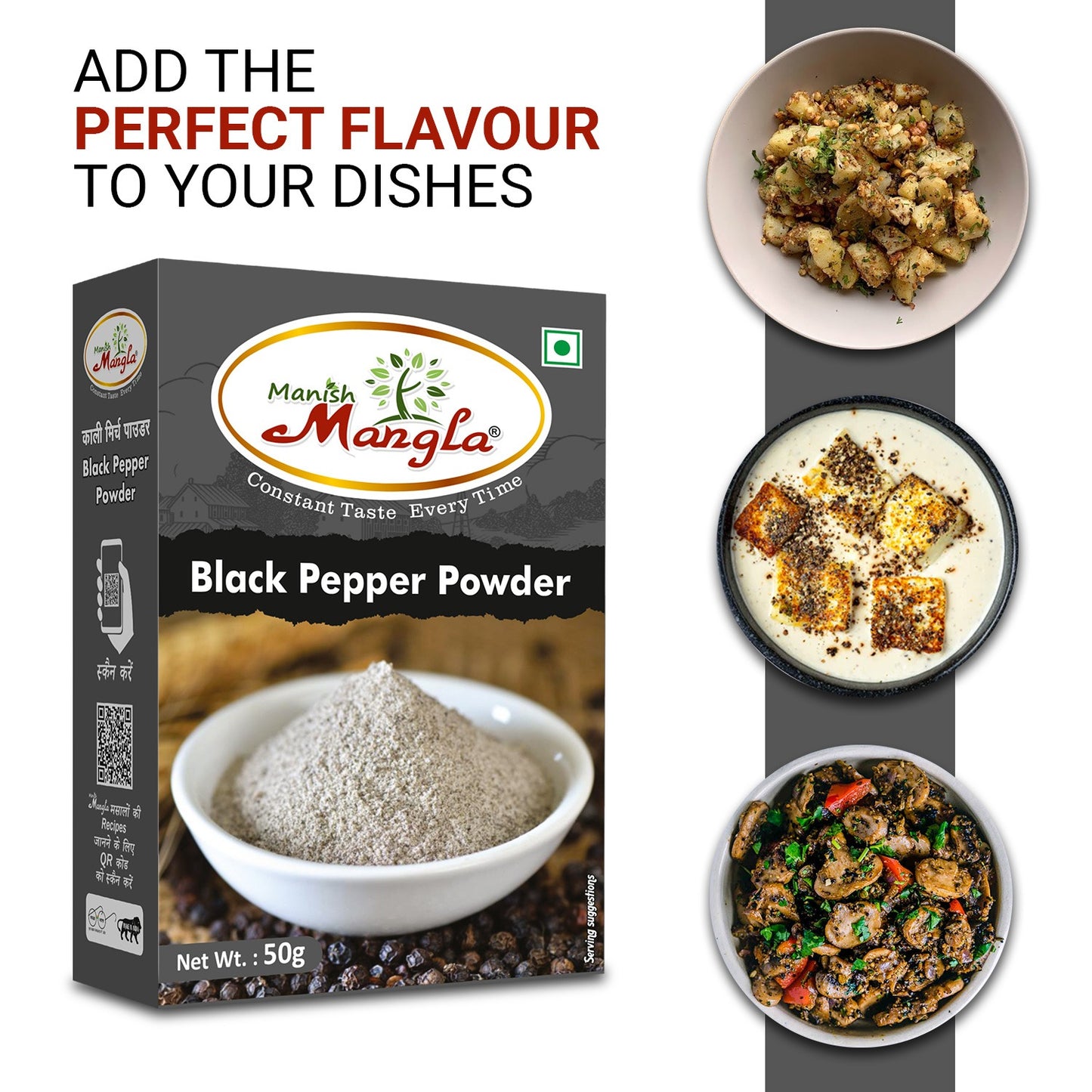 Black Pepper Powder – 50g | Fresh & Strong Aroma | Finely Ground Kali Mirch | Perfect for Cooking, Seasoning & Health Use