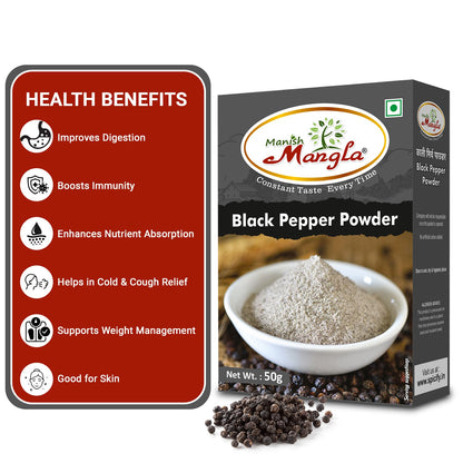 Black Pepper Powder – 50g | Fresh & Strong Aroma | Finely Ground Kali Mirch | Perfect for Cooking, Seasoning & Health Use