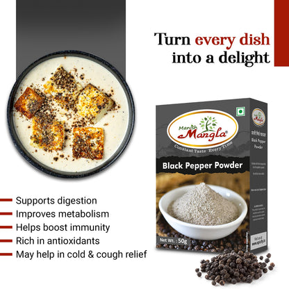 Black Pepper Powder – 50g | Fresh & Strong Aroma | Finely Ground Kali Mirch | Perfect for Cooking, Seasoning & Health Use