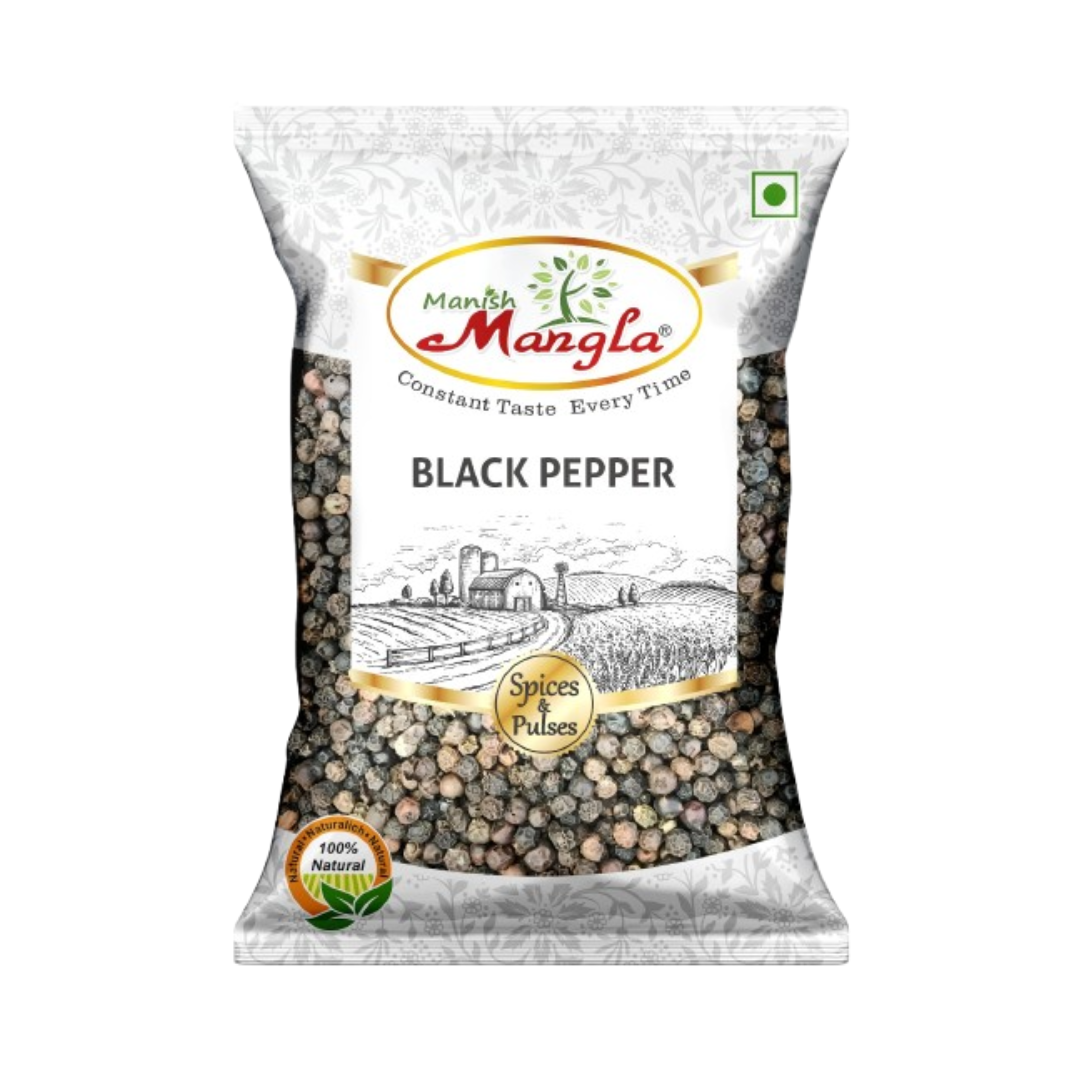 Black Pepper (Kali Mirch) – Premium Whole Black Peppercorns | Rich Aroma & Bold Flavor | Perfect for Seasoning, Cooking & Spice Blends | Hygienically Packed