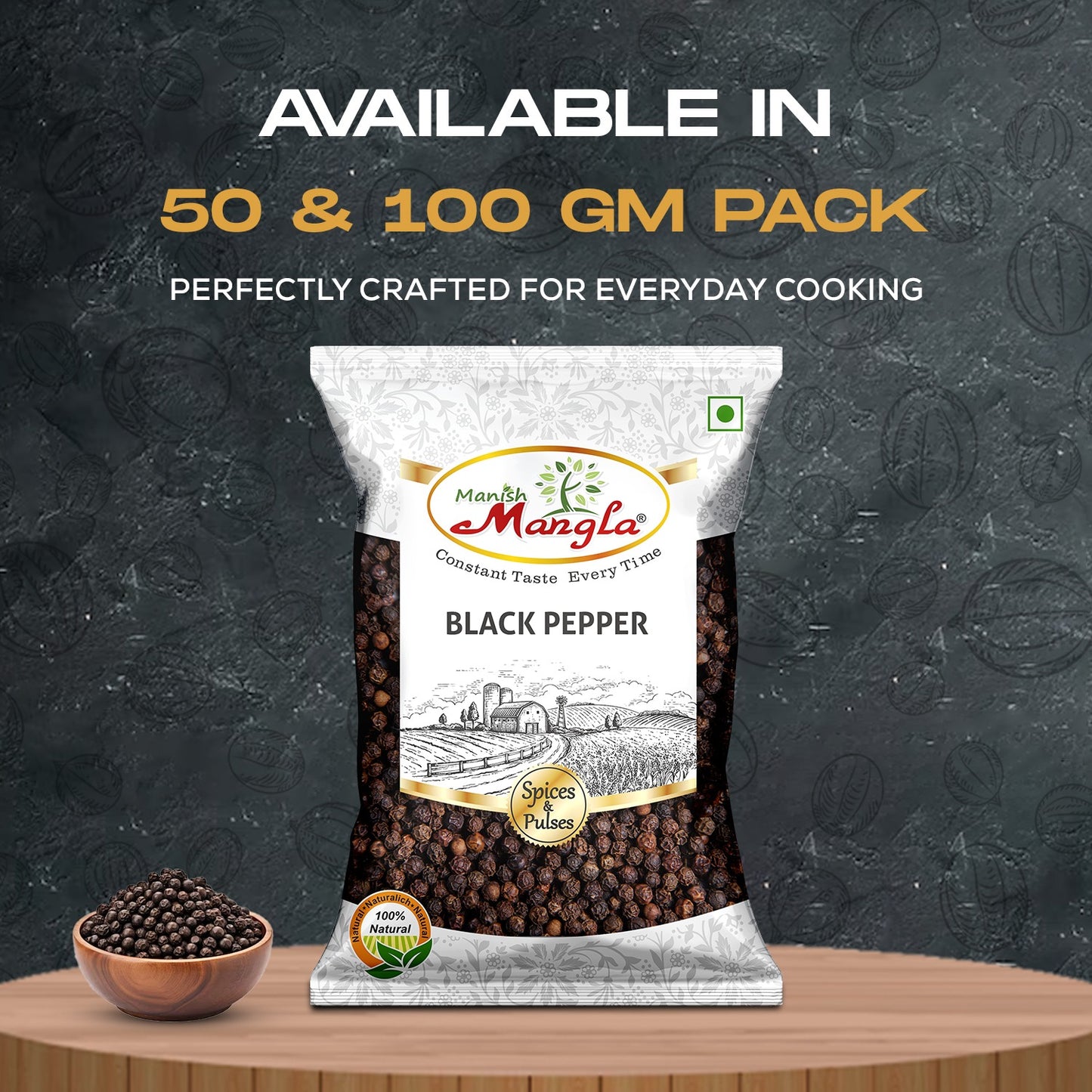 Black Pepper (Kali Mirch) – Premium Whole Black Peppercorns | Rich Aroma & Bold Flavor | Perfect for Seasoning, Cooking & Spice Blends | Hygienically Packed