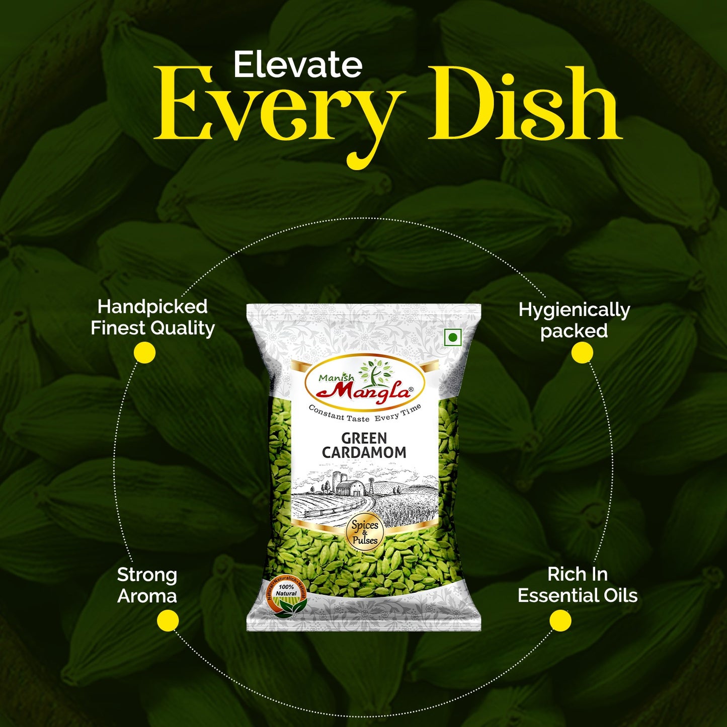Green Cardamom (Hari Elaichi) – Premium Whole Cardamom | Rich Aroma & Sweet Flavor | Perfect for Tea, Sweets & Indian Cooking | Hygienically Packed