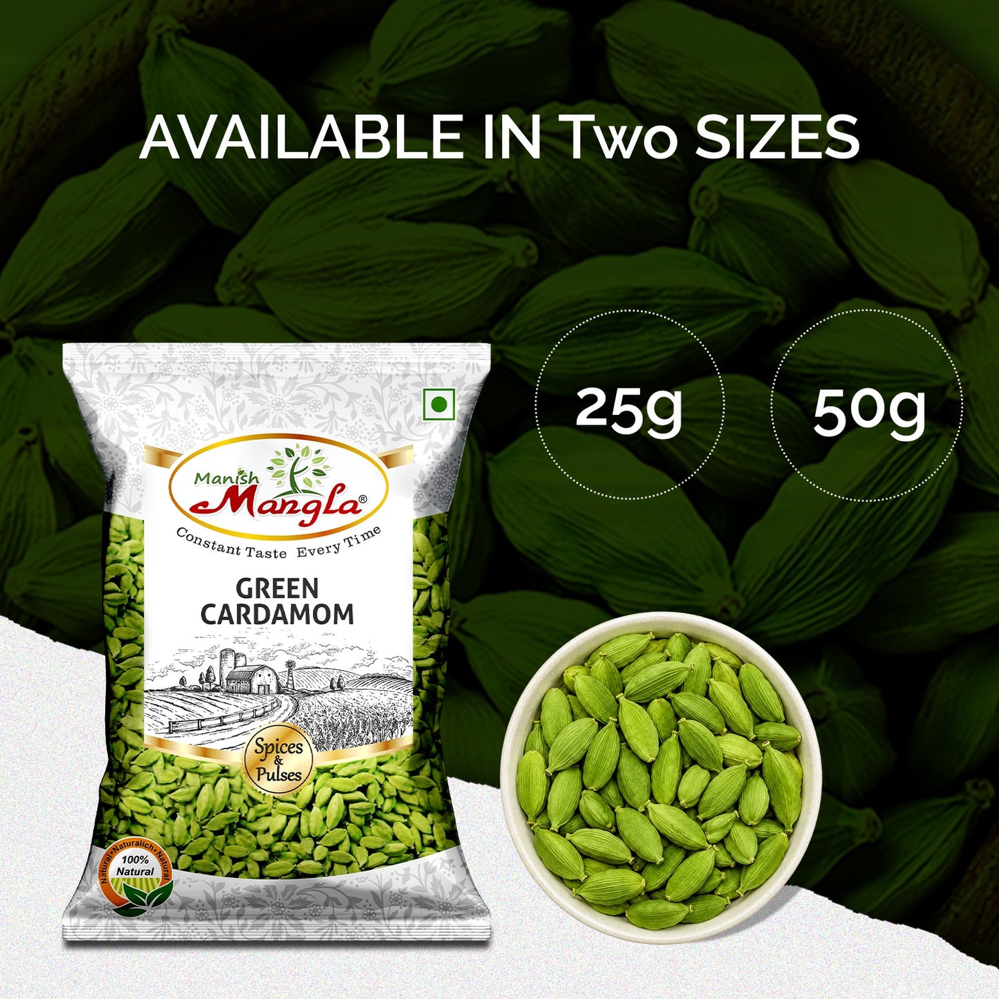 Green Cardamom (Hari Elaichi) – Premium Whole Cardamom | Rich Aroma & Sweet Flavor | Perfect for Tea, Sweets & Indian Cooking | Hygienically Packed