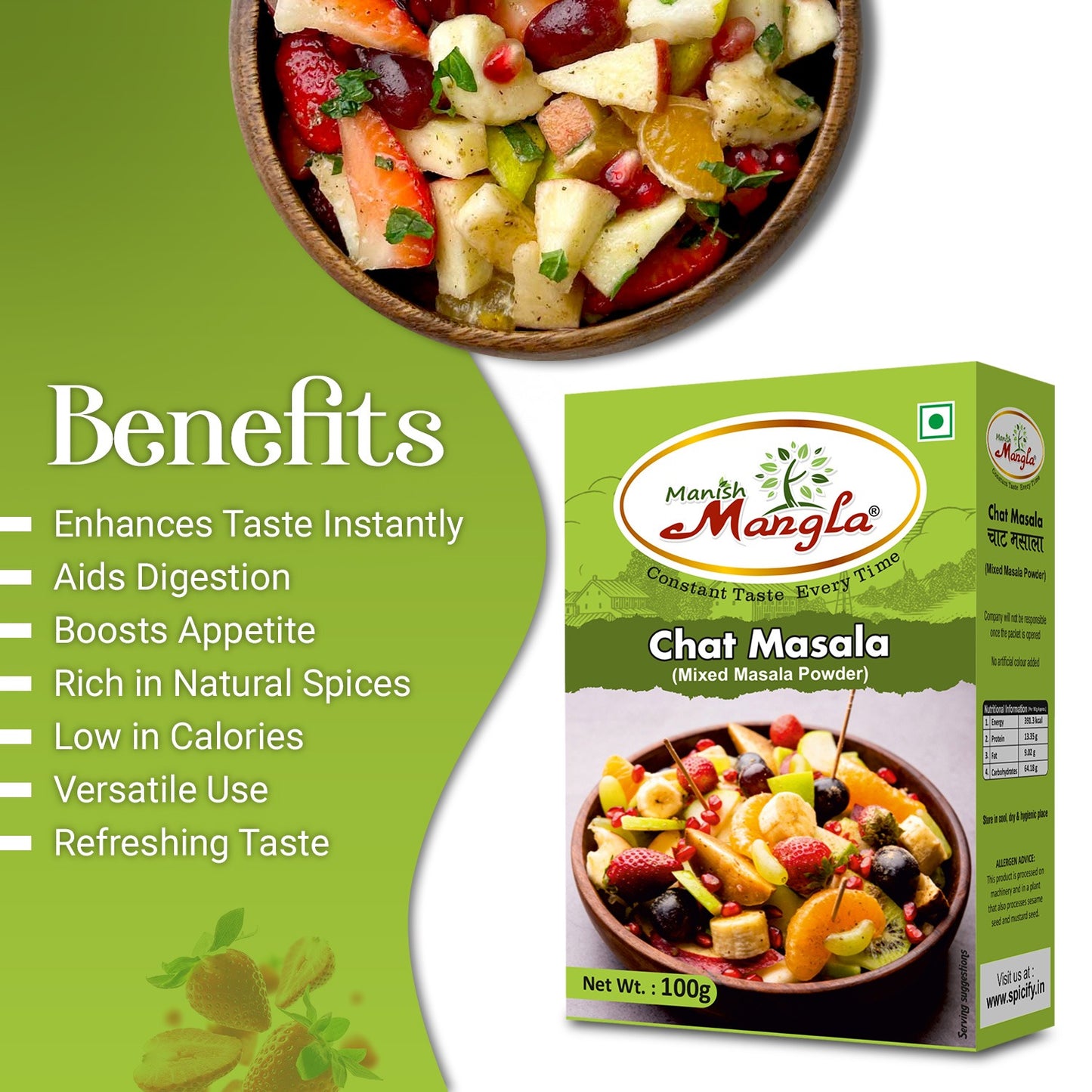 Chat Masala – 100g | Tangy & Spicy Seasoning | Perfect for Chaat, Fruits, Snacks & Salads | Rich Aroma & Authentic Taste