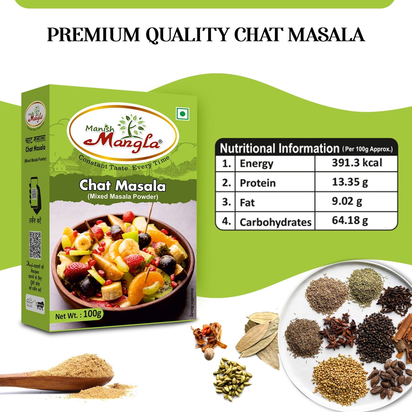 Chat Masala – 100g | Tangy & Spicy Seasoning | Perfect for Chaat, Fruits, Snacks & Salads | Rich Aroma & Authentic Taste