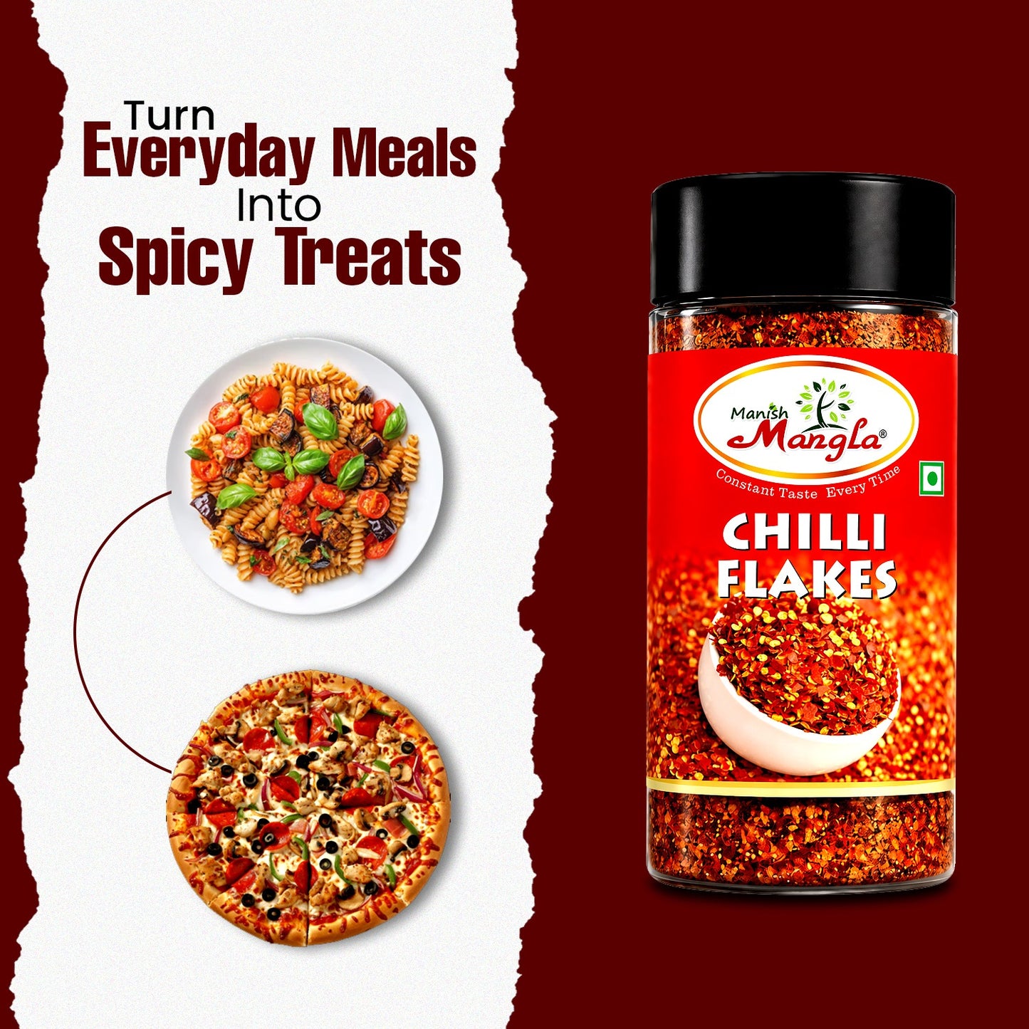 Chilli Flakes – Crushed Red Chilli | Spicy & Bold Flavor | Perfect for Pizza, Pasta, Snacks & Seasoning | Hygienically Packed