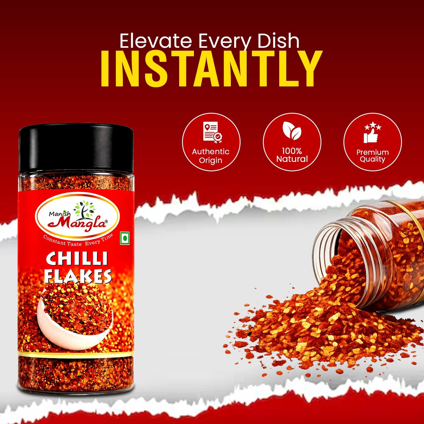 Chilli Flakes – Crushed Red Chilli | Spicy & Bold Flavor | Perfect for Pizza, Pasta, Snacks & Seasoning | Hygienically Packed