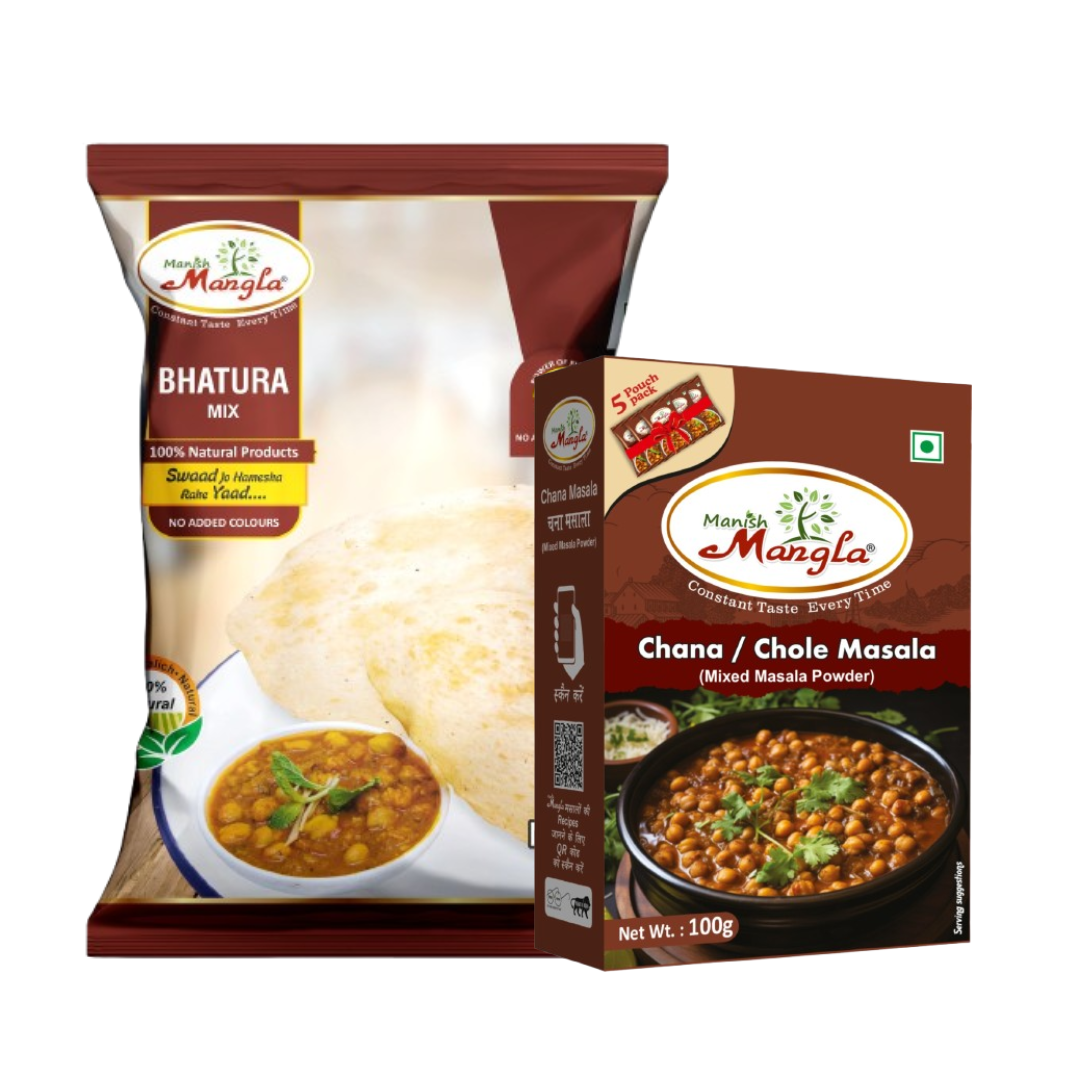Chole Bhature Combo – Bhatura Mix with Yeast Sachet & Chole Masala | Complete Punjabi Meal Kit | Restaurant-Style Taste | Just Add Water & Cook