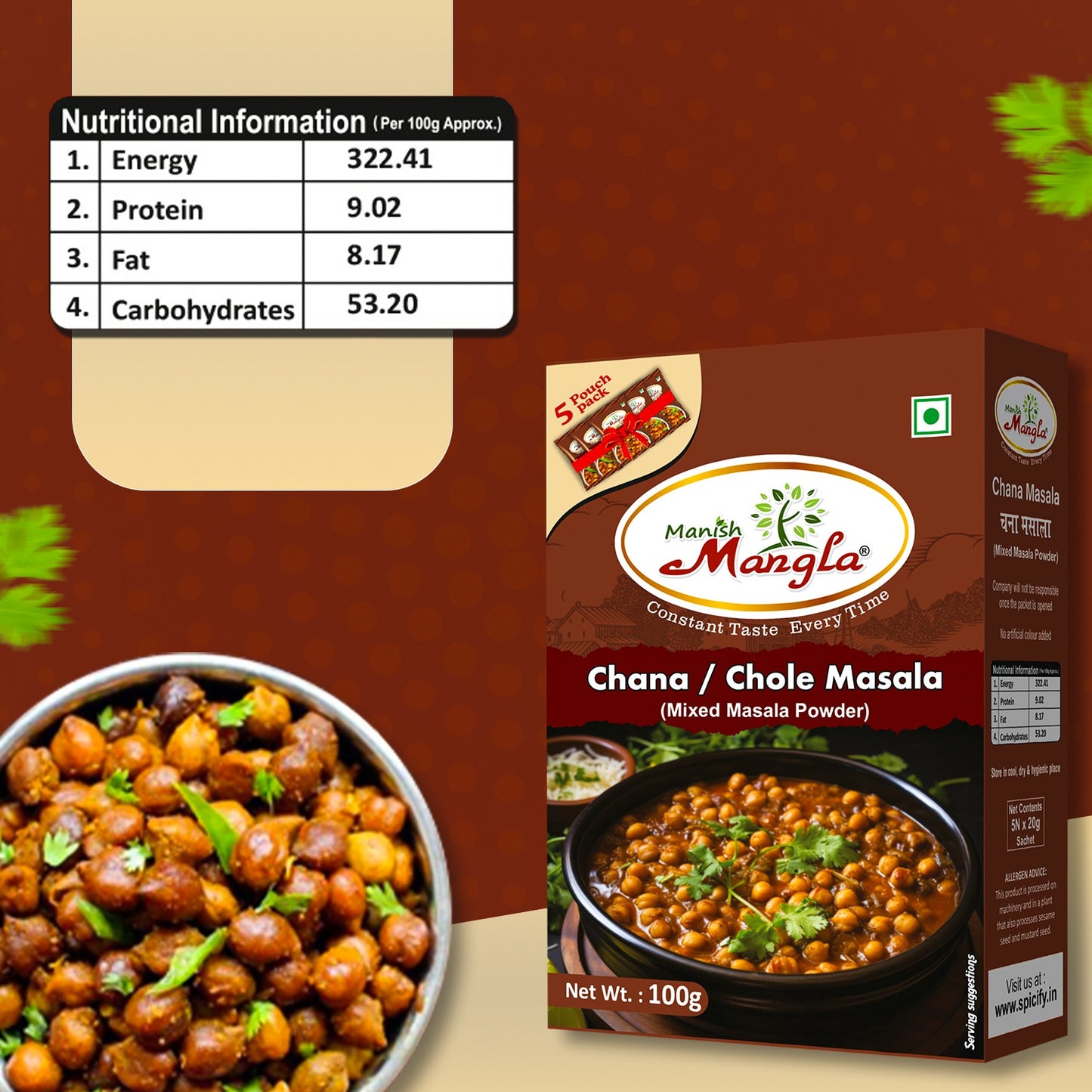 Chana Masala / Chole Masala – 100g | Authentic Punjabi Style Spice Blend | Rich, Tangy & Spicy Flavor | Perfect for Chole Curry