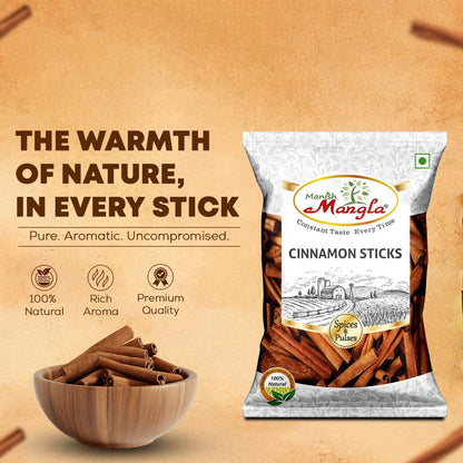 Cinnamon Sticks (Dalchini) – Premium Whole Cinnamon | Rich Aroma & Warm Sweet Flavor | Perfect for Tea, Biryani, Desserts & Indian Cooking | Hygienically Packed