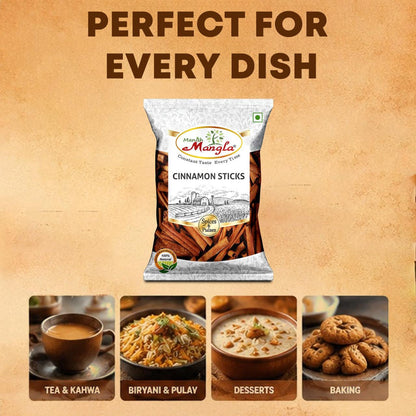 Cinnamon Sticks (Dalchini) – Premium Whole Cinnamon | Rich Aroma & Warm Sweet Flavor | Perfect for Tea, Biryani, Desserts & Indian Cooking | Hygienically Packed