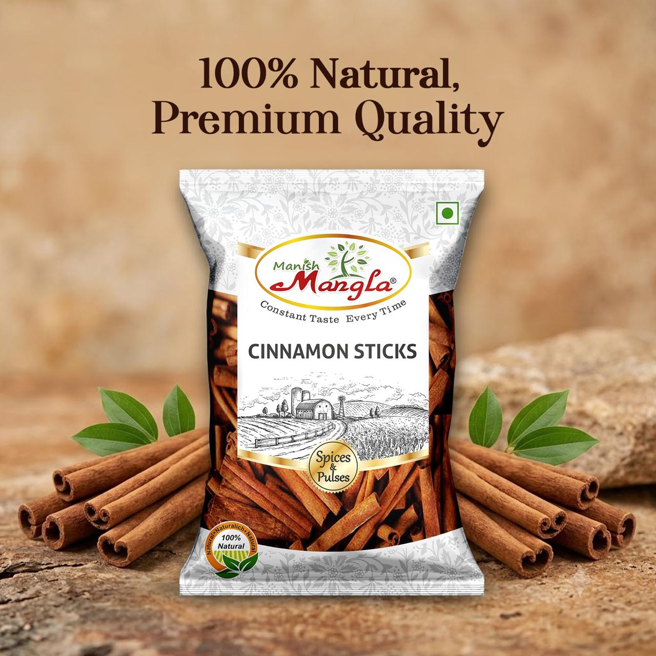 Cinnamon Sticks (Dalchini) – Premium Whole Cinnamon | Rich Aroma & Warm Sweet Flavor | Perfect for Tea, Biryani, Desserts & Indian Cooking | Hygienically Packed