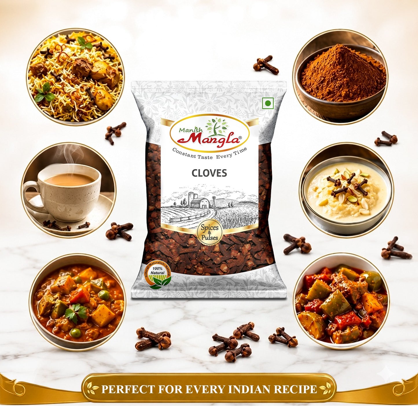 Cloves (Laung) – Premium Whole Cloves | Rich Aroma & Strong Flavor | Perfect for Tea, Biryani, Curries & Indian Cooking | Hygienically Packed