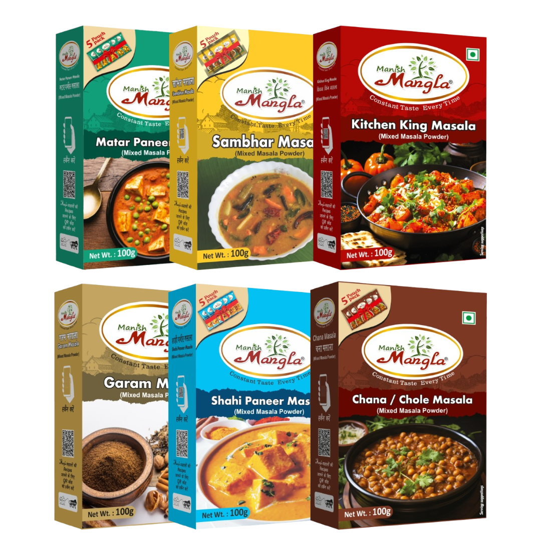 Curry Essential Combo – Matar Paneer, Sambhar, Kitchen King, Garam Masala, Shahi Paneer & Chole Masala (100g Each) | Complete Curry Spice Collection