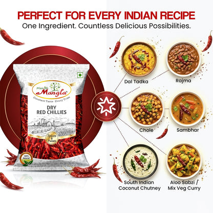 Dry Red Chillies (Sabut Lal Mirch) – Premium Whole Red Chillies | Rich Color & Bold Flavor | Perfect for Tadka, Curries & Indian Cooking | Hygienically Packed