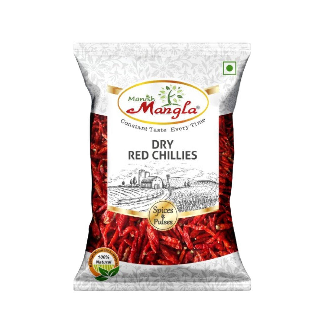 Dry Red Chillies (Sabut Lal Mirch) – Premium Whole Red Chillies | Rich Color & Bold Flavor | Perfect for Tadka, Curries & Indian Cooking | Hygienically Packed