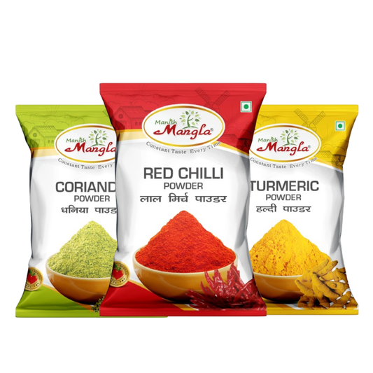 Everyday Masala Trio – Red Chilli Powder, Turmeric Powder & Coriander Powder | Essential Spice Combo for Daily Cooking