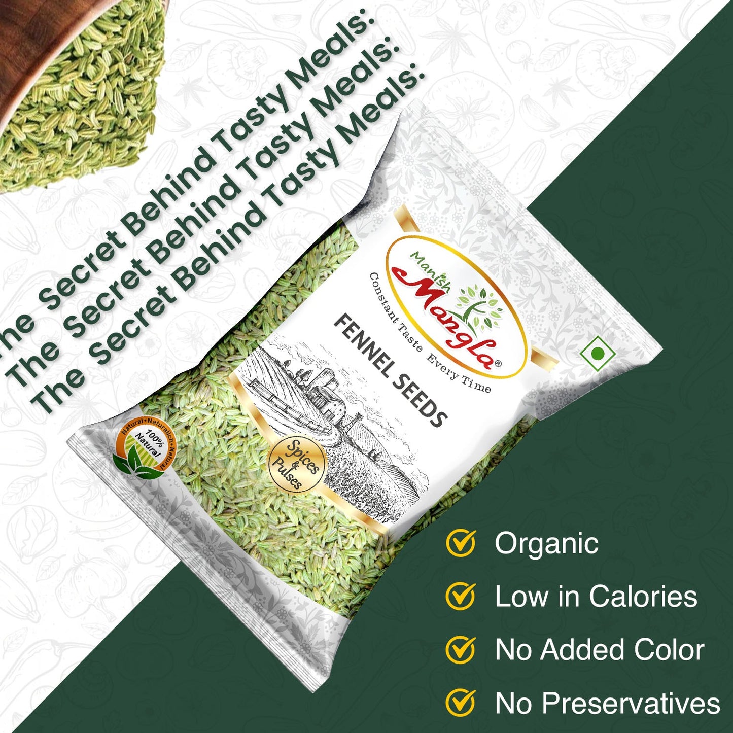 Fennel Seeds (Saunf) – Premium Whole Fennel Seeds | Sweet Aroma & Refreshing Flavor | Perfect for Mouth Freshener, Tea & Indian Cooking | Hygienically Packed