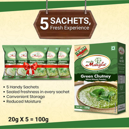 Manish Mangla Green Chutney Mix – 100g | Just Add Water & Curd | Instant Chutney | Fresh, Tangy & Flavorful | Perfect for Snacks & Chaat