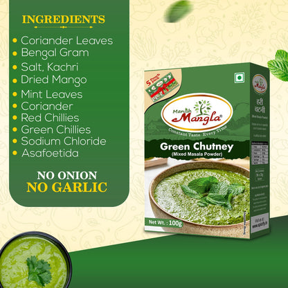 Manish Mangla Green Chutney Mix – 100g | Just Add Water & Curd | Instant Chutney | Fresh, Tangy & Flavorful | Perfect for Snacks & Chaat