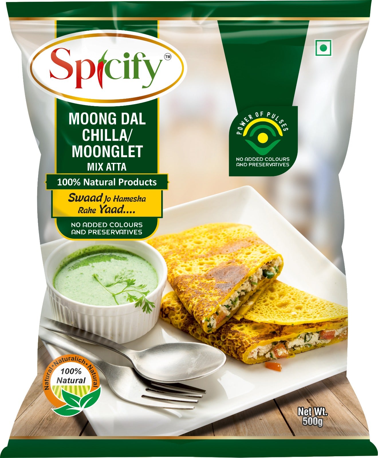 Spicify Moongdal Chilla / Moonglet Mix 500g | Free Pudina Chutney Inside
