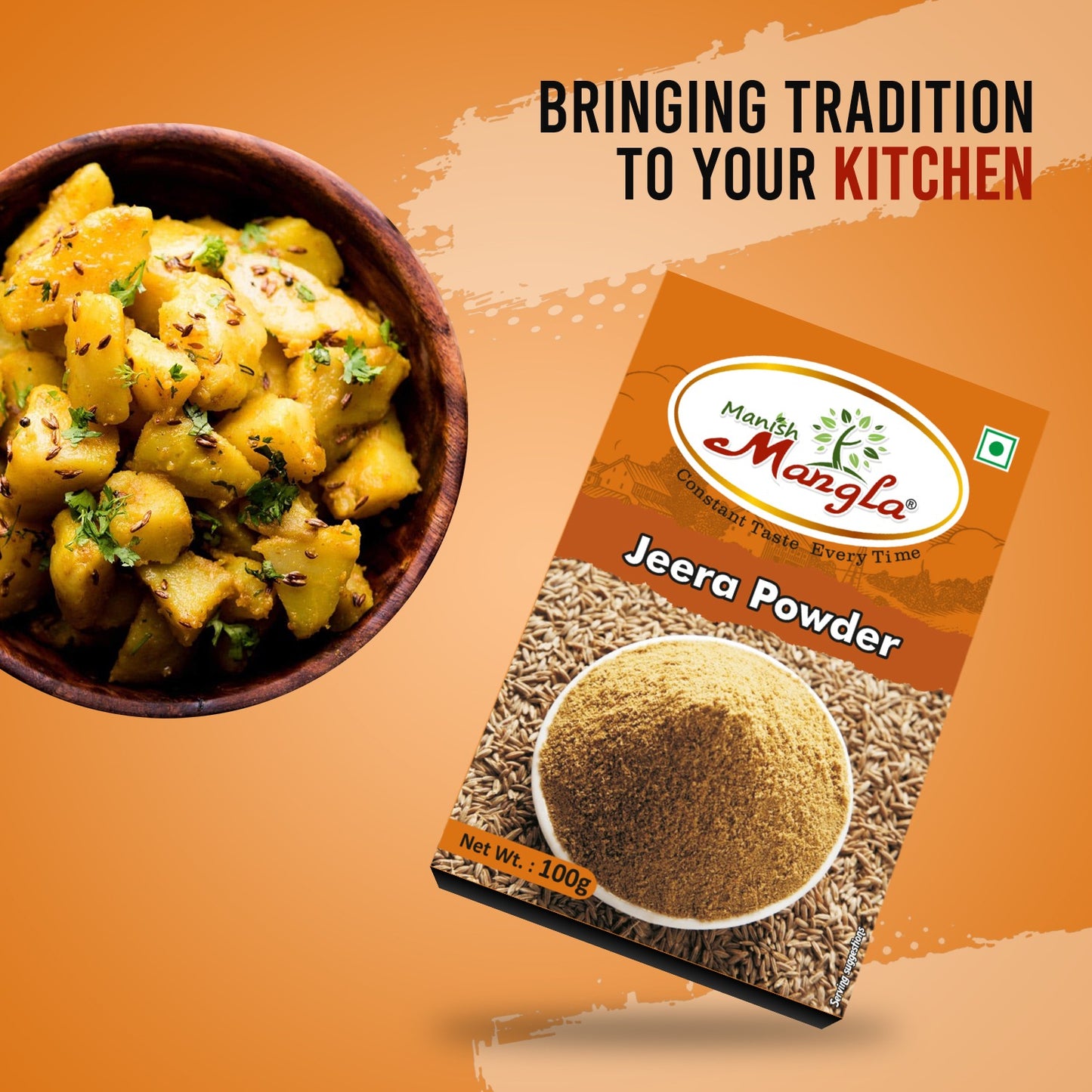 Manish Mangla Jeera Powder – 100g | Fresh & Aromatic Cumin Powder | Rich Flavor & Strong Aroma | Perfect for Tadka, Sabzi & Indian Cooking