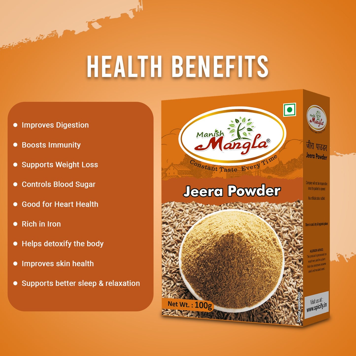 Manish Mangla Jeera Powder – 100g | Fresh & Aromatic Cumin Powder | Rich Flavor & Strong Aroma | Perfect for Tadka, Sabzi & Indian Cooking