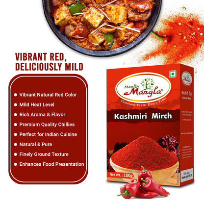 Manish Mangla Kashmiri Mirch Powder – 100g | Rich Natural Red Colour | Mild Spice | Perfect for Curries, Tandoori & Indian Cooking