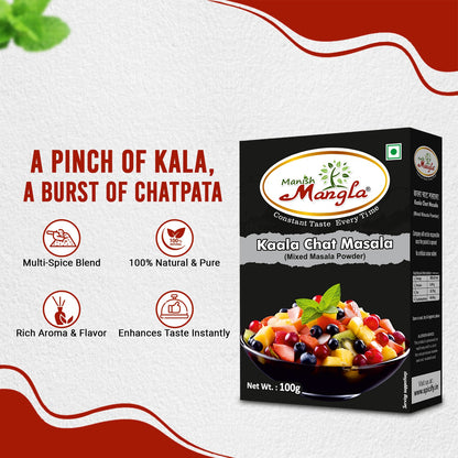 Manish Mangla Kaala Chat Masala – 100g | Bold, Smoky & Tangy Flavor | Street-Style Spice Blend | Perfect for Chaat, Fruits & Snacks