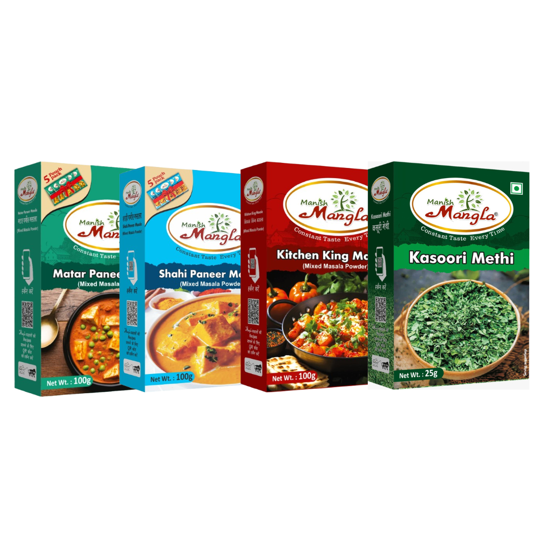Paneer & Curry Masala Combo – Matar Paneer Masala, Shahi Paneer Masala, Kitchen King Masala & Kasoori Methi | Complete Paneer & Curry Spice Kit | Restaurant-Style Taste at Home