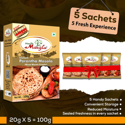 Parantha Masala – 100g (5×20g FreshLock Sachets) | Spicy & Flavorful Stuffing Masala | Perfect for Aloo, Gobhi & Mix Parantha | Fresh & Aromatic