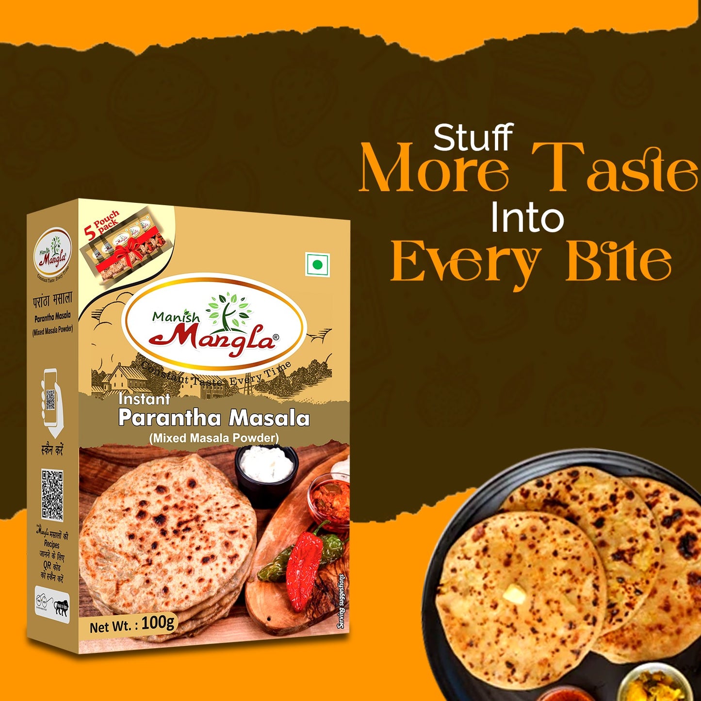 Parantha Masala – 100g (5×20g FreshLock Sachets) | Spicy & Flavorful Stuffing Masala | Perfect for Aloo, Gobhi & Mix Parantha | Fresh & Aromatic
