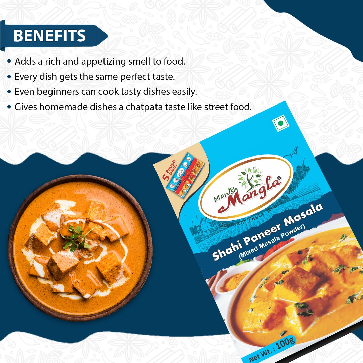 Shahi Paneer Masala – 100g (5×20g FreshLock Sachets) | Rich & Creamy Restaurant-Style Flavor | Complete Spice Mix | Fresh & Aromatic