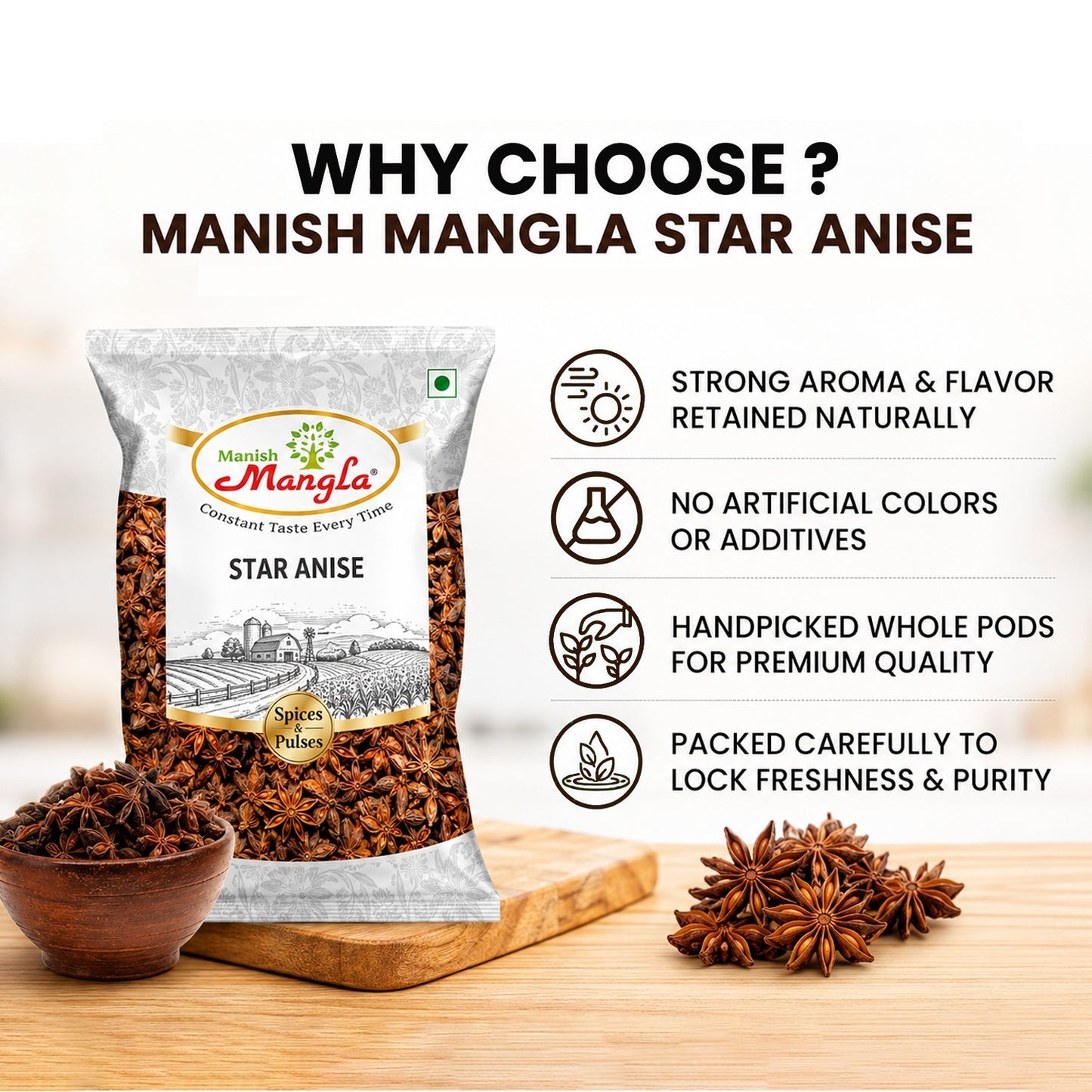 Star Anise (Chakra Phool) 20g – Premium Whole Star Anise | Rich Aroma & Distinct Flavor | Perfect for Biryani, Curries, Tea & Spice Blends | Hygienically Packed