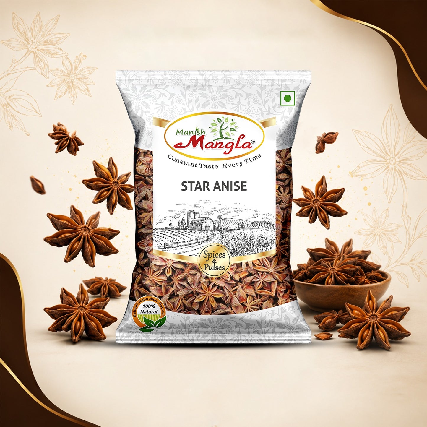 Star Anise (Chakra Phool) 20g – Premium Whole Star Anise | Rich Aroma & Distinct Flavor | Perfect for Biryani, Curries, Tea & Spice Blends | Hygienically Packed