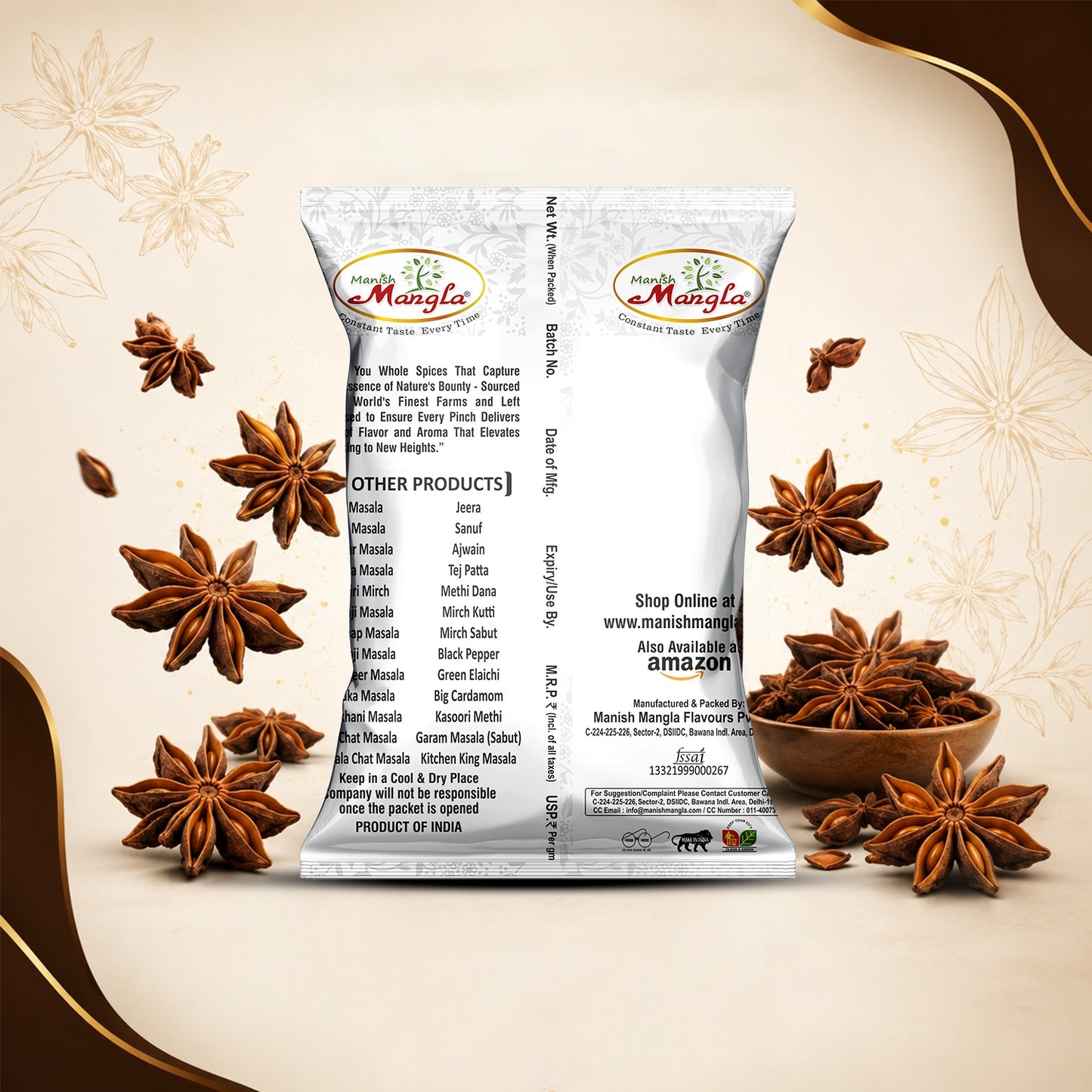 Star Anise (Chakra Phool) 20g – Premium Whole Star Anise | Rich Aroma & Distinct Flavor | Perfect for Biryani, Curries, Tea & Spice Blends | Hygienically Packed