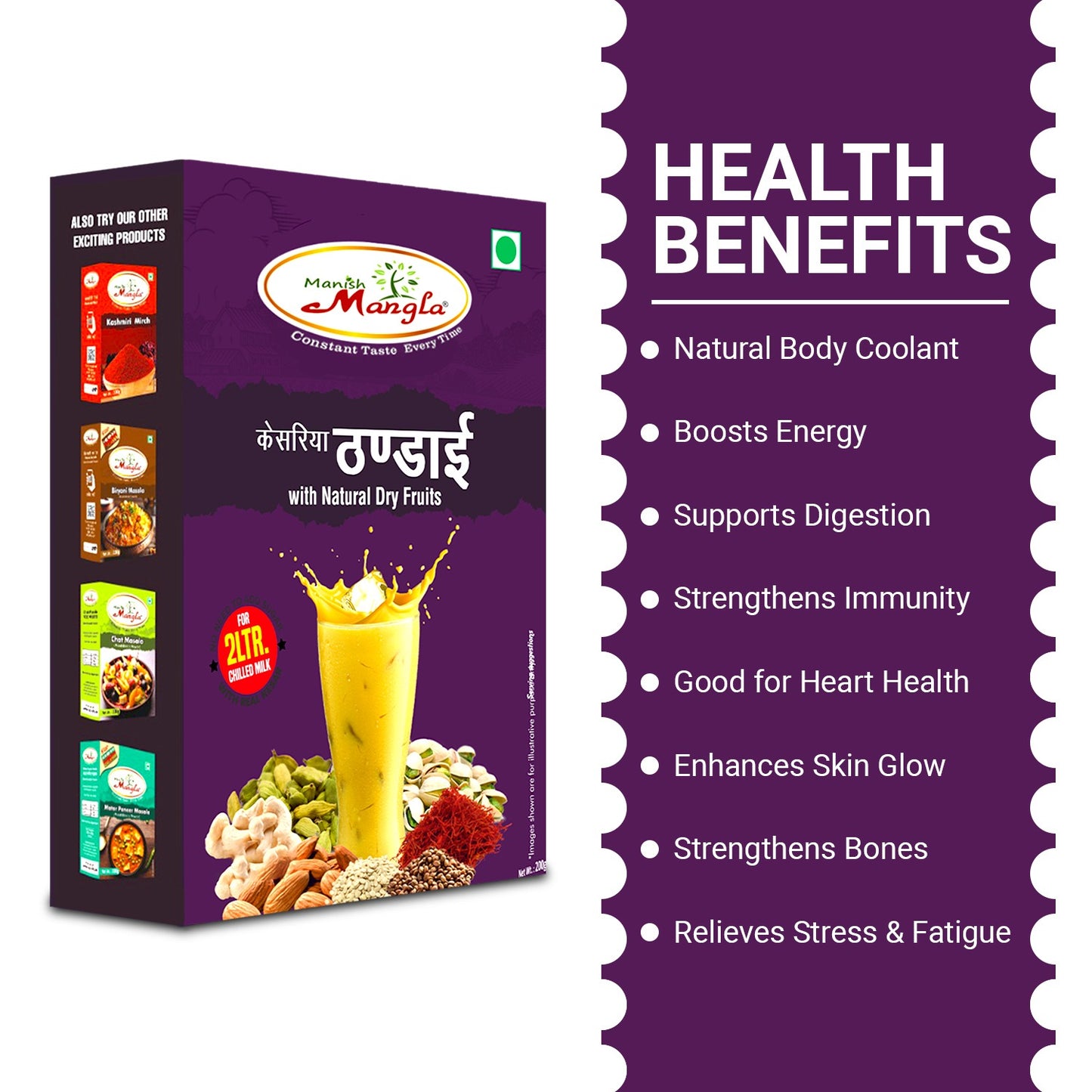 Manish Mangla Kesariya Thandai – Premium Thandai Mix | Rich Saffron Flavor | Instant Summer Drink | Perfect for Holi & Refreshing Beverages