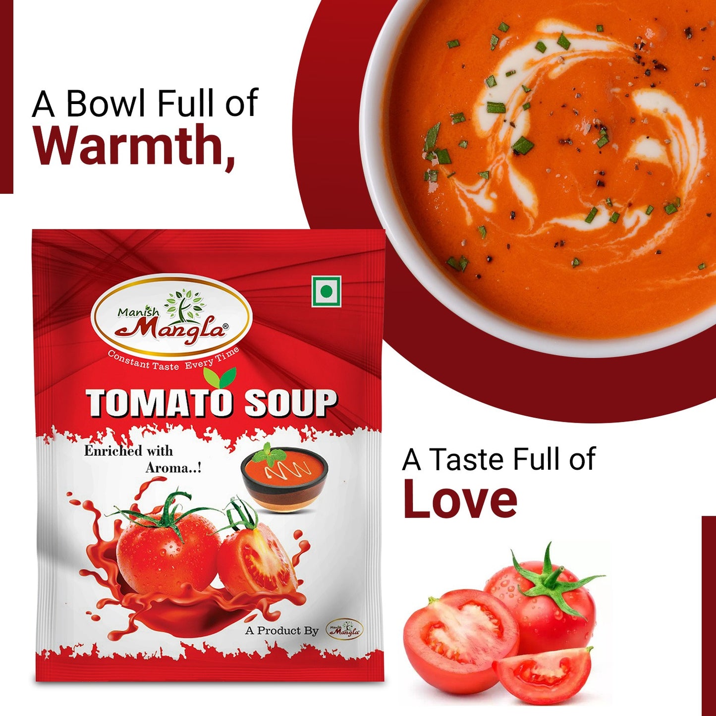 Manish Mangla Tomato Soup – 12g Sachets (Pack of 20) | Buy 15 Get 5 Free | Instant Soup Mix | Rich Tomato Flavor | Quick & Easy