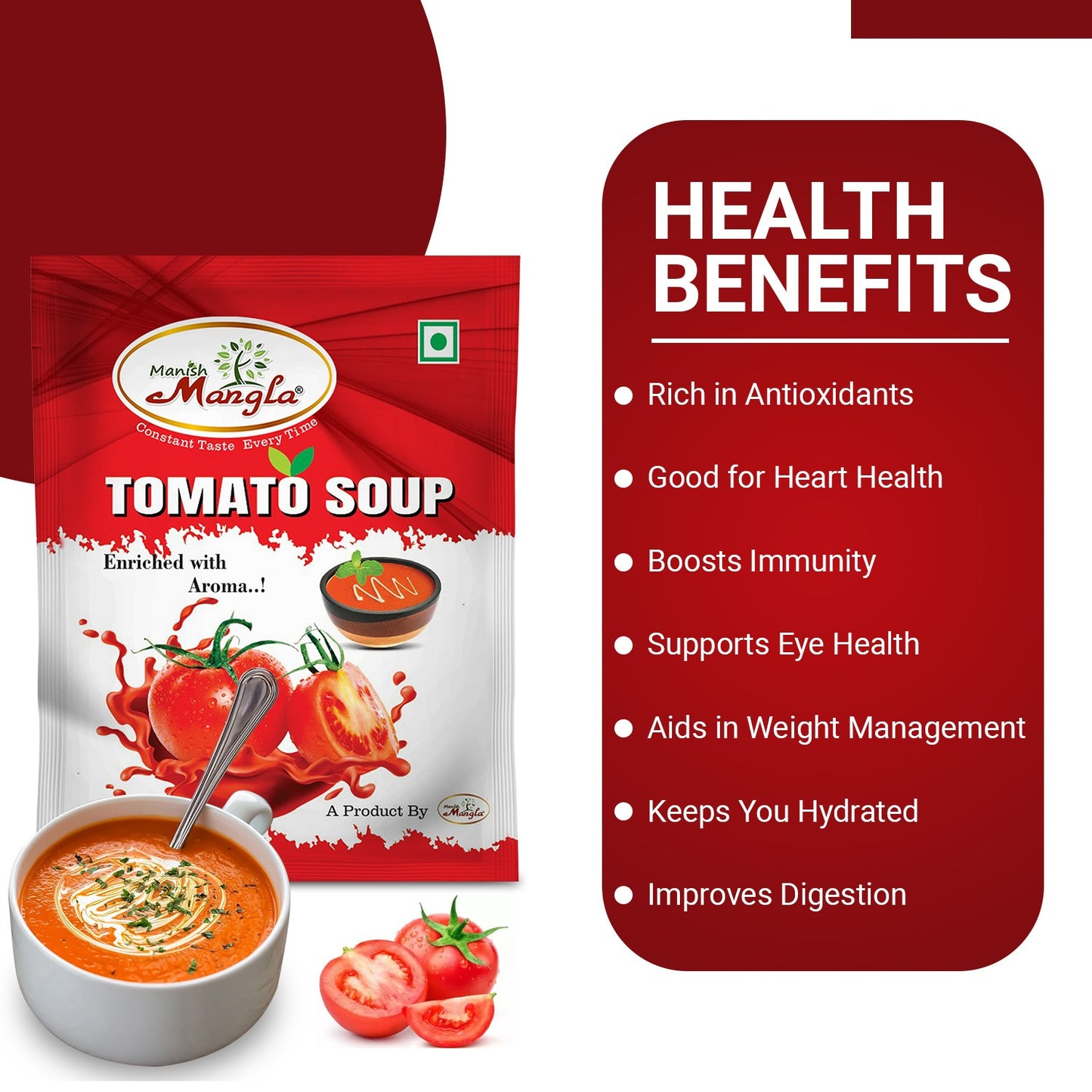 Manish Mangla Tomato Soup – 12g Sachets (Pack of 20) | Buy 15 Get 5 Free | Instant Soup Mix | Rich Tomato Flavor | Quick & Easy