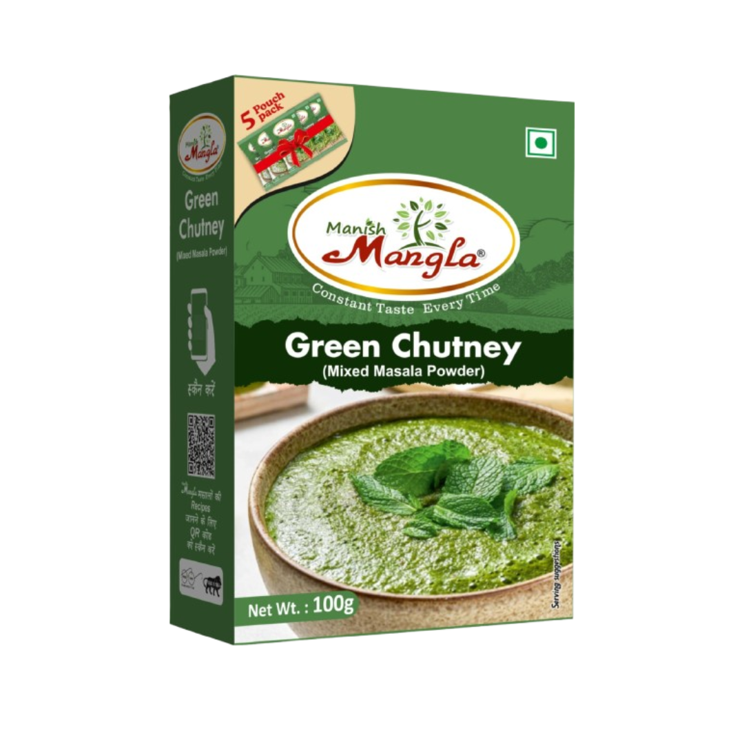 Manish Mangla Green Chutney Mix – 100g | Just Add Water & Curd | Instant Chutney | Fresh, Tangy & Flavorful | Perfect for Snacks & Chaat
