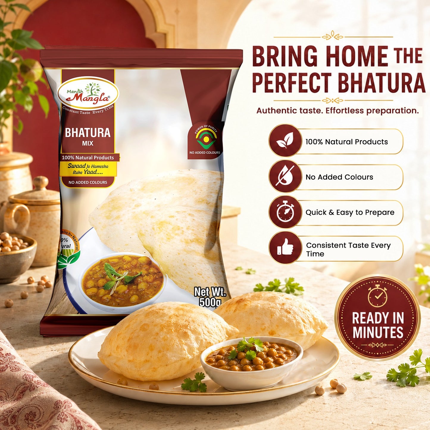 Breakfast Bites Combo – Bhatura Mix with Yeast Sachet, Bedmi Puri Mix & Moong Dal Chilla Mix | Complete Indian Breakfast Kit | Just Add Water & Cook