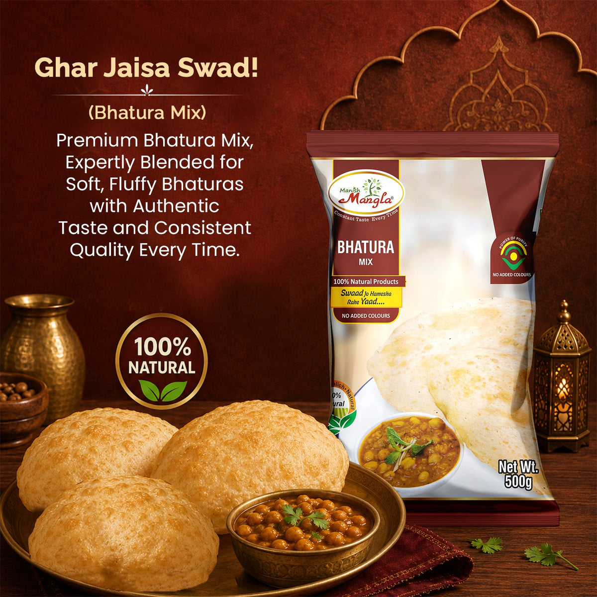 Bhatura Mix – 500g | Instant Bhatura Premix with Yeast Sachet | Soft, Fluffy & Restaurant-Style Bhaturas | Just Add Water & Knead