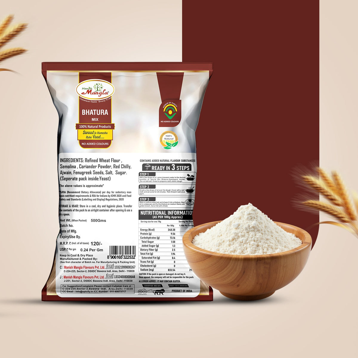 Bhatura Mix – 500g | Instant Bhatura Premix with Yeast Sachet | Soft, Fluffy & Restaurant-Style Bhaturas | Just Add Water & Knead