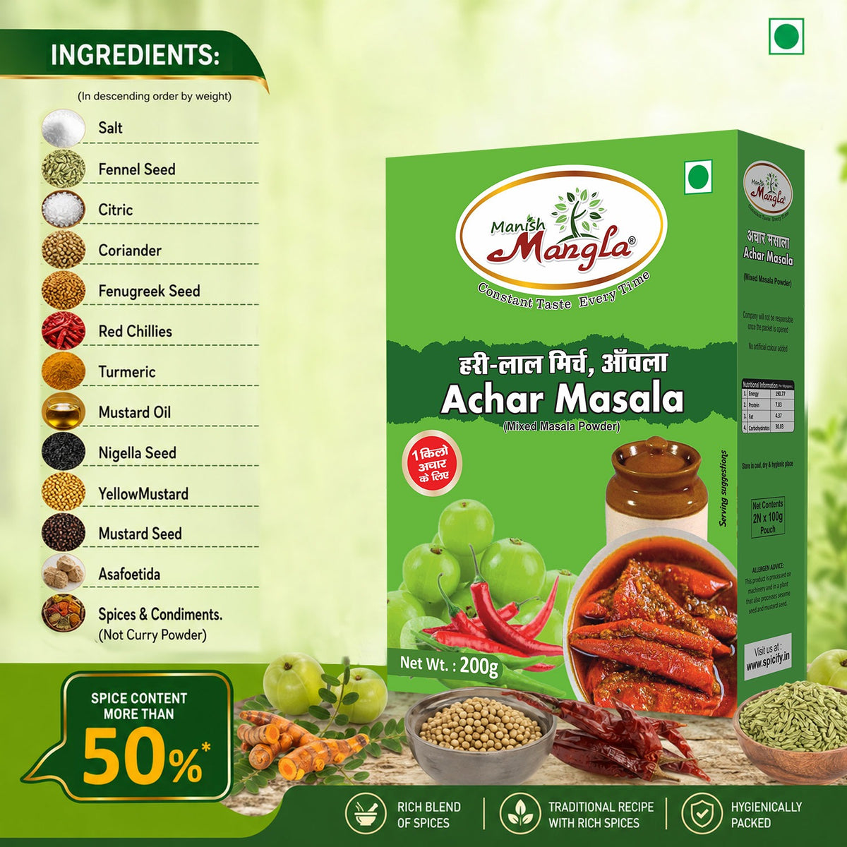 Mirch Achar Masala – 200g | Authentic Green Chilli Pickle Spice Mix | Rich & Traditional Flavor | Easy Homemade Achar | Hygienically Packed